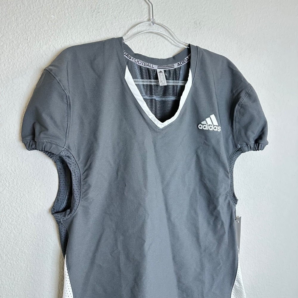 Adidas Mens Football Practice Jersey Gray White V-Neck Mesh XL NEW